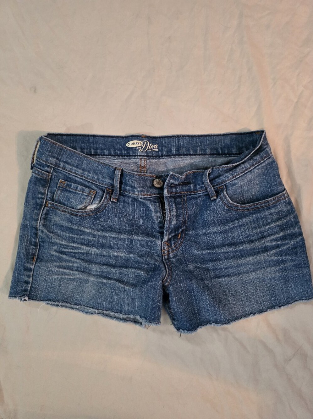 Old Navy Blue Denim Women's Shorts with Frayed Hem-4